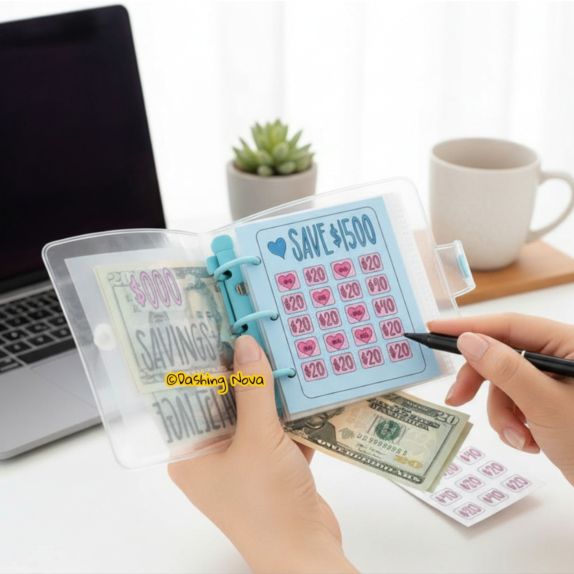 1000 Dollar Savings Challenge Book 3-Ring Binder Clear Cover PVC Money Organizer Budget Planner Cash Stuffing System