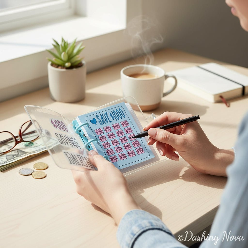 1000 Dollar Savings Challenge Book 3-Ring Binder Clear Cover PVC Money Organizer Budget Planner Cash Stuffing System
