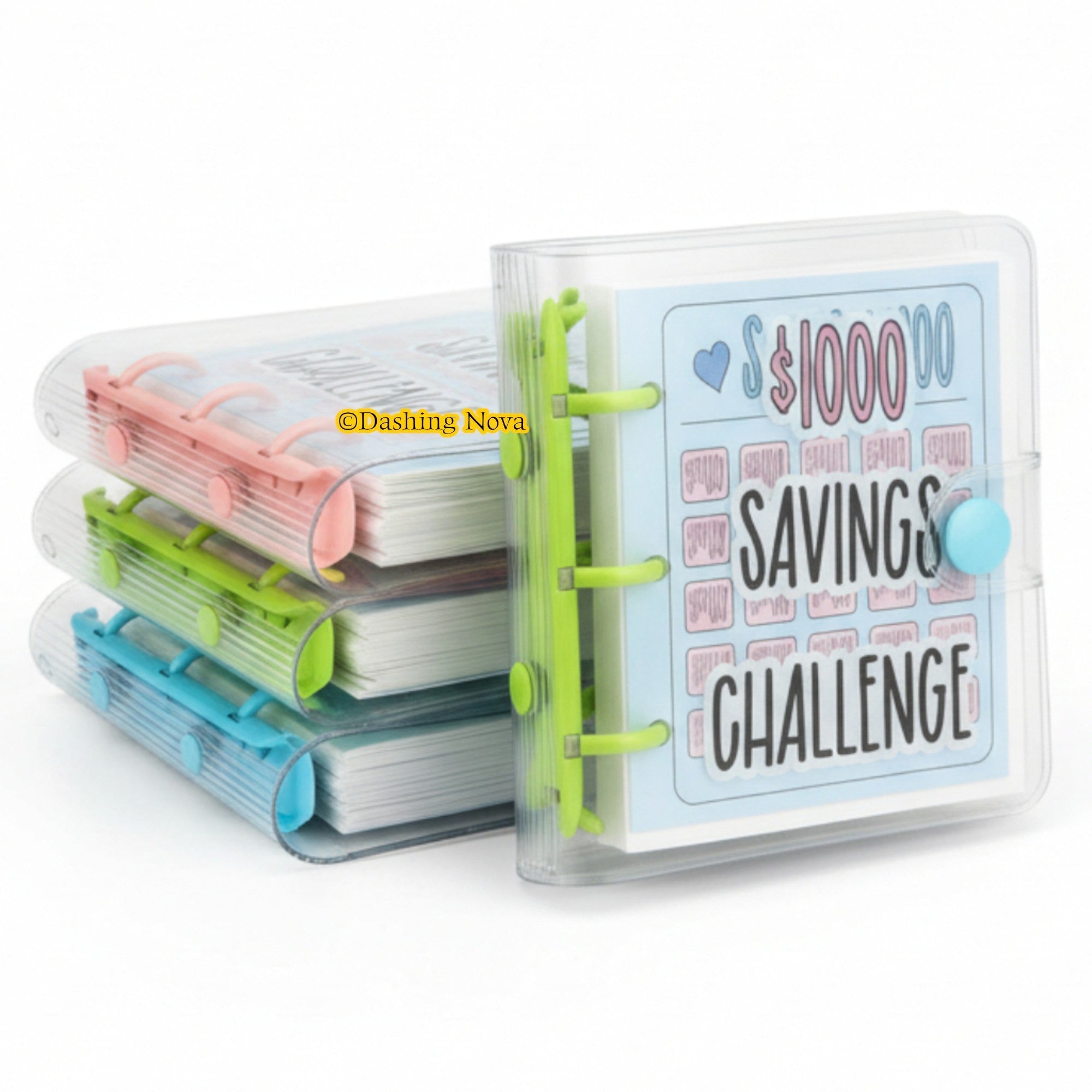 1000 Dollar Savings Challenge Book 3-Ring Binder Clear Cover PVC Money Organizer Budget Planner Cash Stuffing System