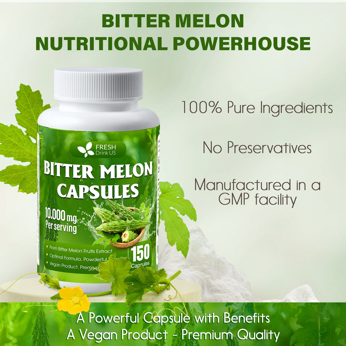 Bitter Melon Capsules, 1000mg, 150 Capsules - Gluten Free, Non-GMO