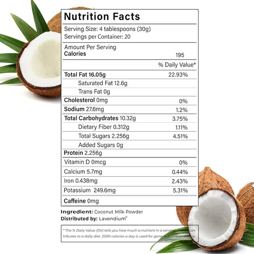 20oz Coconut Milk Powder, 100% Natural, Unsweetened, Perfect for Cake, Coffee, Tea, Creamer Alternative, No Additives, No Gluten, Vegetarian.