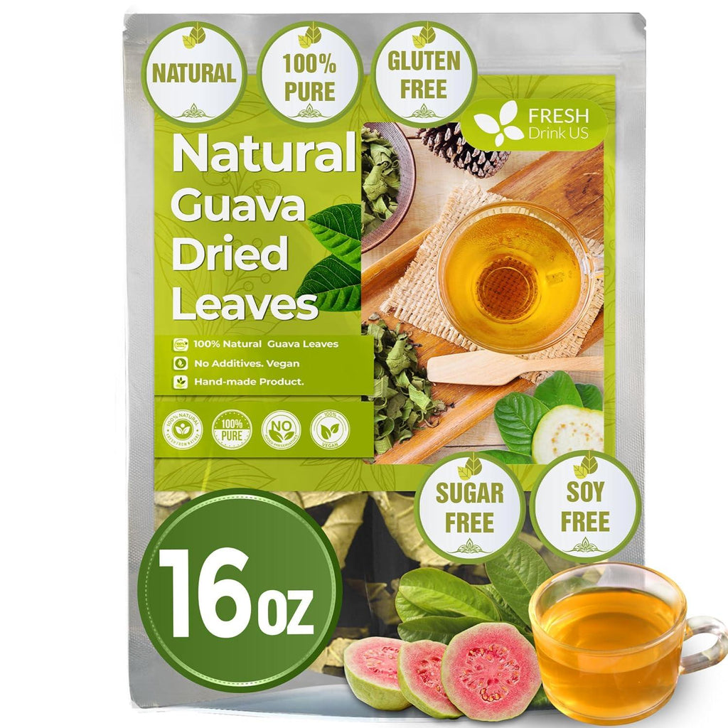 Natural Guava Leaves, Whole Dried Leaves, Cut-and-Sifted Guava leaves, 100% Pure from Guava Leaves, Natural Guava Loose Leaf Herbal Tea, No Additives, No Caffeine, Vegan