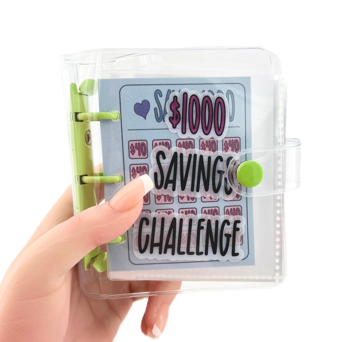 1000 Dollar Savings Challenge Book 3-Ring Binder Clear Cover PVC Money Organizer Budget Planner Cash Stuffing System
