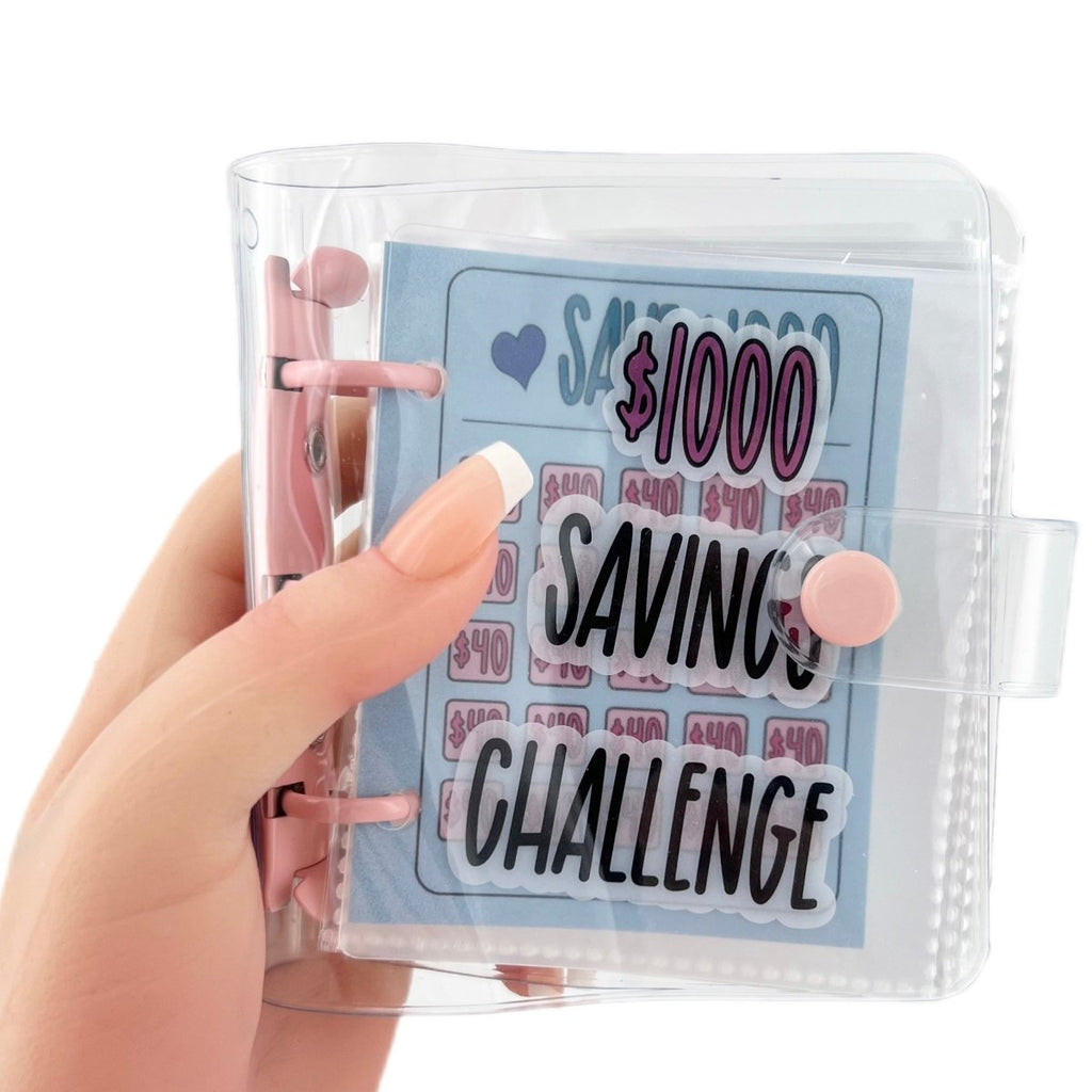 1000 Dollar Savings Challenge Book 3-Ring Binder Clear Cover PVC Money Organizer Budget Planner Cash Stuffing System